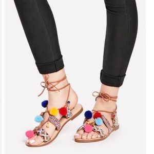 Boho Beaded Multicolored Pom Juhlia Wrap Sandal 9
